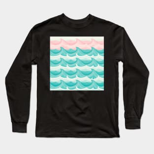 Ocean Waves Pattern Blue and Pink Pastel Colors Long Sleeve T-Shirt